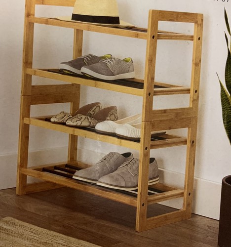 Trinity, (2 Pack) Bamboo + Metal Shelves Stackable 2-Tier Shoe Rack - Picture 5 of 6