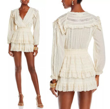 LoveShackFancy Milena Long-Sleeve Embroidered Lace Dress Antique White sz L $425