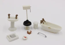 1:48 Quarter Scale Dollhouse Minitures Vintage 7pc Bathroom Set