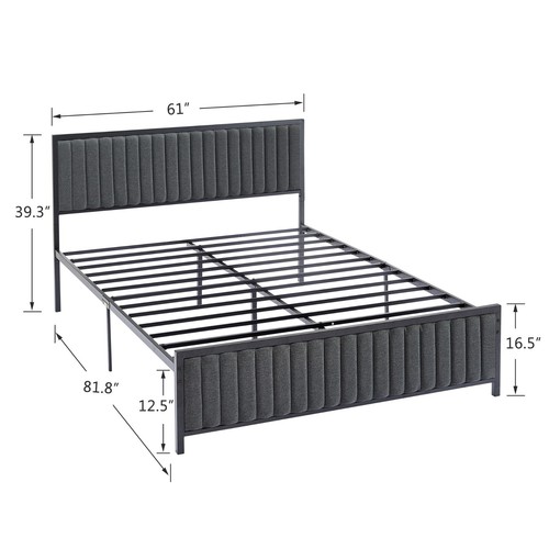 Upholstered Bed Frame Twin Full Queen Size Metal Slats Platform with Headboard - Picture 26 of 33
