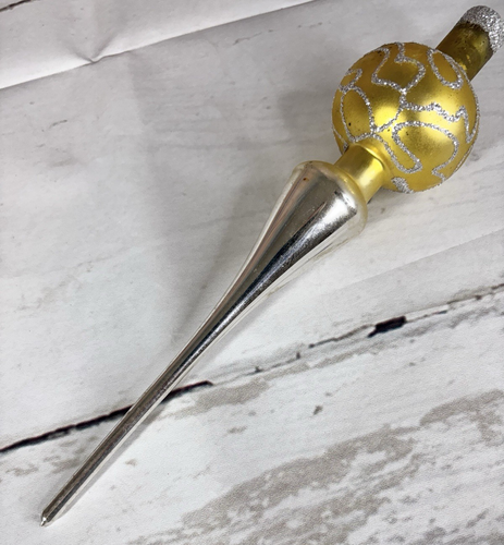 Vintage mundgeblasenes Glas Gold Silber Glitzer Weihnachtsbaumspitze Kmart 11 Zoll - Bild 10 von 12