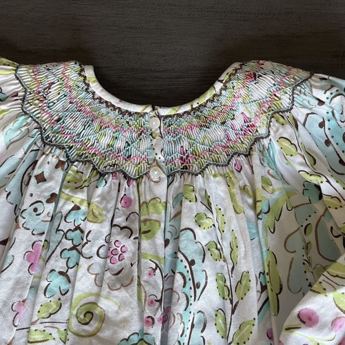 Le' Za Me Girls Smocked Bishop Dress 100% Cotton Paisley 4 Long Sleeve - Picture 4 of 4