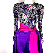 Bob Mackie Boutique Vintage Heavily Beaded Ball Gown 1980s Mardi Gras Purple NWT