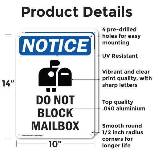 (2 Pack) Do Not Block Mailbox OSHA Notice Sign Decal Metal Plastic - 第 2/21 張圖片