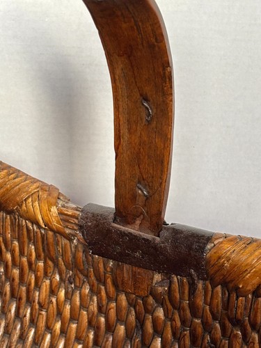 Chinese Rice Gathering Willow Basket w/ Handle & Iron Accents – 24.25” Long! - Picture 10 of 17