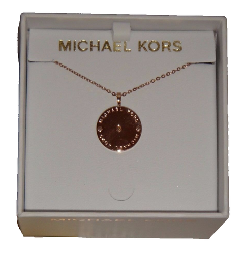 Michael Kors Womens Rose Gold MK Logo Disk Necklace Crystal Chip MKJ2656791 +BOX - Picture 7 of 12