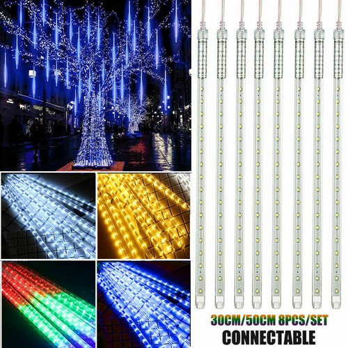 LED Meteor Shower Rain Light Falling Icicle Snowfall Light Garden Christmas Xmas - Picture 2 of 24