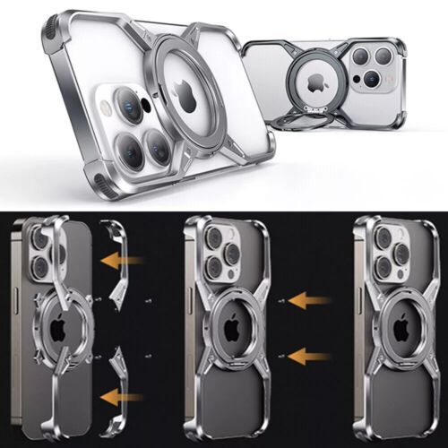 Für iPhone 16 Pro Max Metall Aluminium Rahmenlos Hülle Minimalist Magnet Stände - Zdjęcie 3 z 19