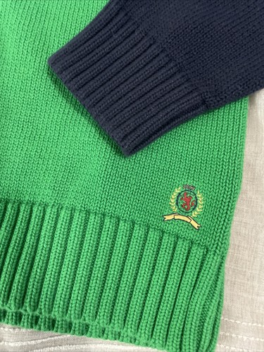 VTG Tommy Hilfiger Knit Pullover Sweater Green Blue Youth Small Quarter Zipper - Picture 4 of 8