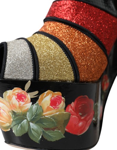 DOLCE & GABBANA Shoes Multicolor Floral Crystal Platform Sandals EU39 / US8.5 - Picture 10 of 12