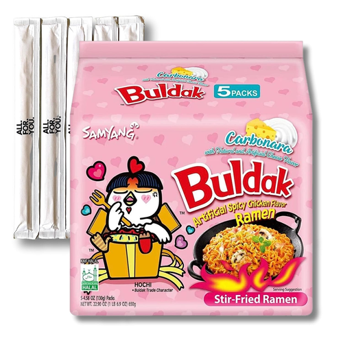 Buldak Ramen Noodles - 5 Pack - Carbonara Flavor - Spicy Ramen Noodles Samyang B
