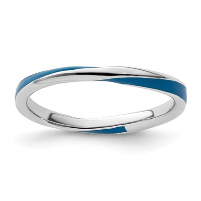 Massiver stapelbarer Sterlingsilber Ausdrücke verdrehter blau emaillierter Ring