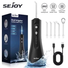 SEJOY Cordless Portable Oral Irrigator for Home + Travel — 5 Dental Tips, IPX7