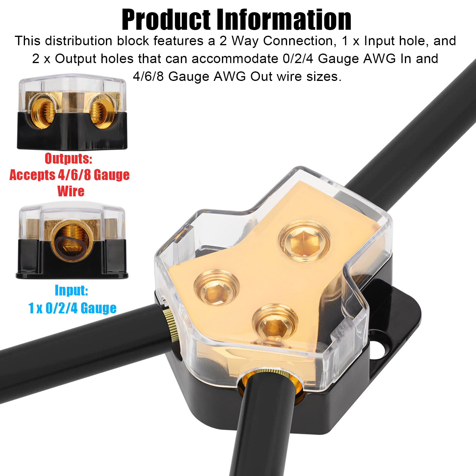 2pc New 2Way Car Audio Solar Amp Power/Ground Cable Splitter