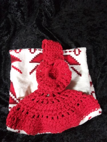 Crochet Hanging Kitchen Towel Christmas Poinsettia Flower Geometric Pattern - Picture 3 of 3