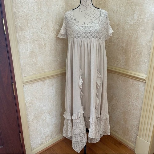FREE PEOPLE Bring The Romance Midi Maxi Baumwoll Kleid neutral Gr. XS oversized - Bild 6 von 16