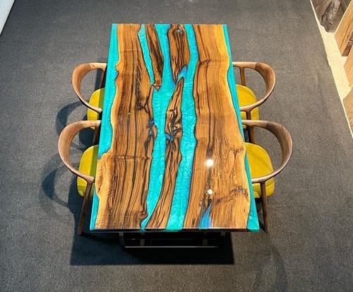 Luxury Ocean Epoxy River Table – Handmade Resin Dining Table, Live Edge Wood Tab