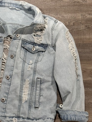 Highway Jeans Size M Womens Light Blue Distressed Button Denim Jacket 51685 - Picture 3 of 8