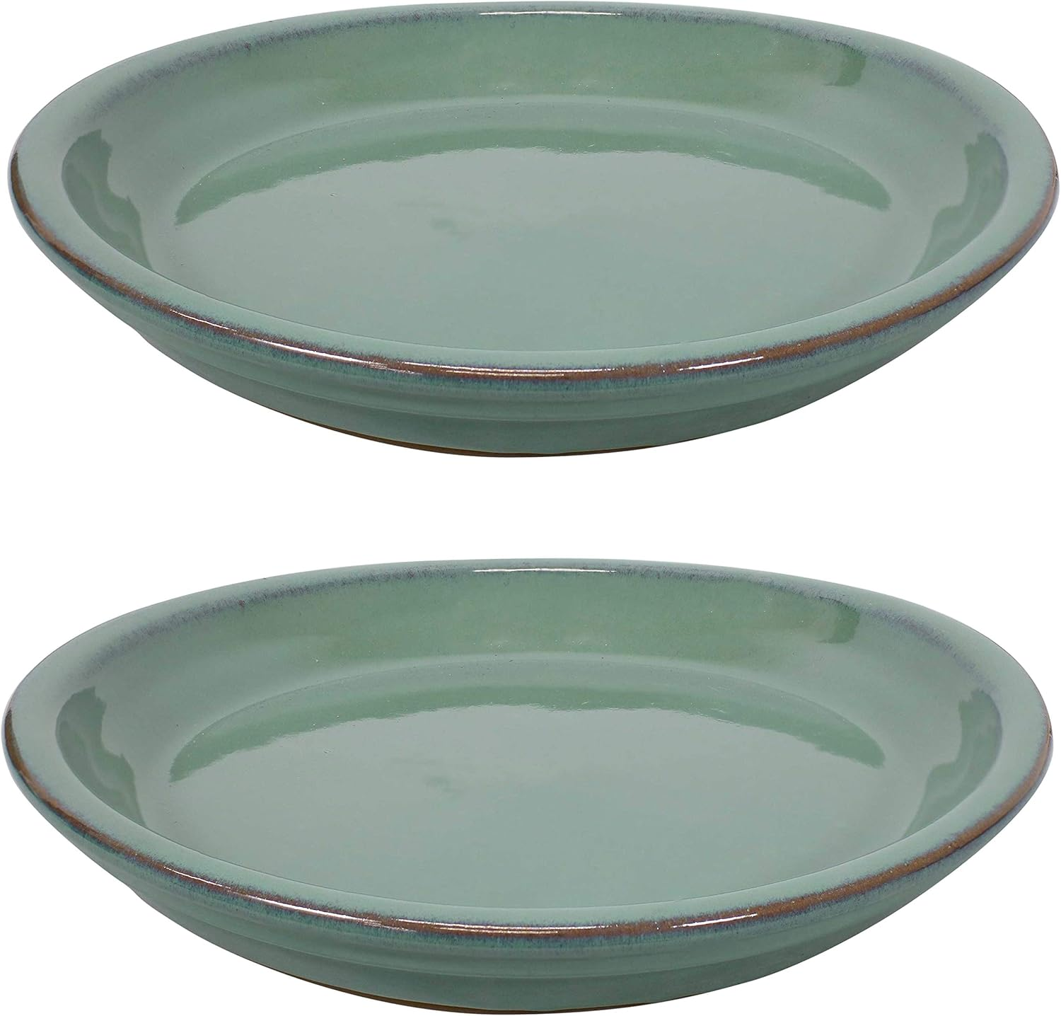 Ceramic Outdoor Flower Pot Saucers Set of 2 - UV- and Frost-Resistant - Seafoam
