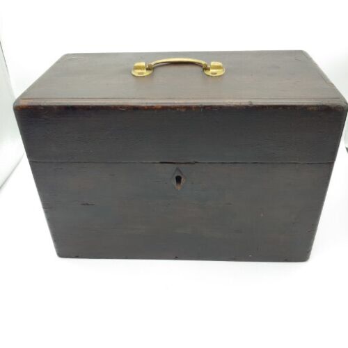 Antique Wooden Barber's Lock Box w Strop, Tools, Business Cards Late 1800s... - Picture 2 of 24