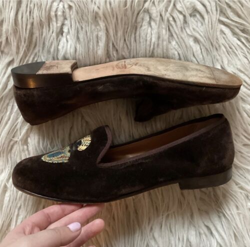 Stubbs & Wootton braun Samt schwarzamoor afrikanische Stickerei Slipper Halbschuh EUC 8 - Bild 2 von 12
