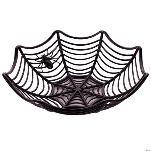 Spider Web Halloween Decoration Basket 11"x3" Trick or Treat Serving Bowl, Black - Picture 2 of 4