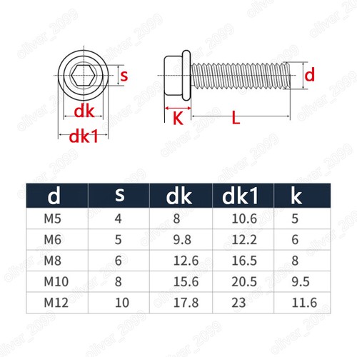 304 Acero Inoxidable Hexagonal Pernos Tapa Cabeza Brida Tornillos M5 M6 M8 M10 M12 - Imagen 4 de 5