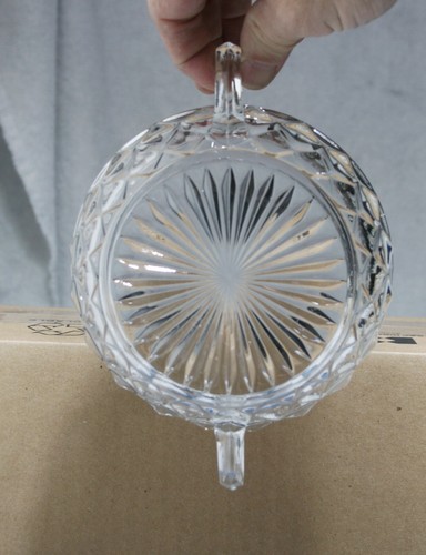 Crystal Glass Serving Bowl Handles Sunburst base Cubes edge - Picture 7 of 7