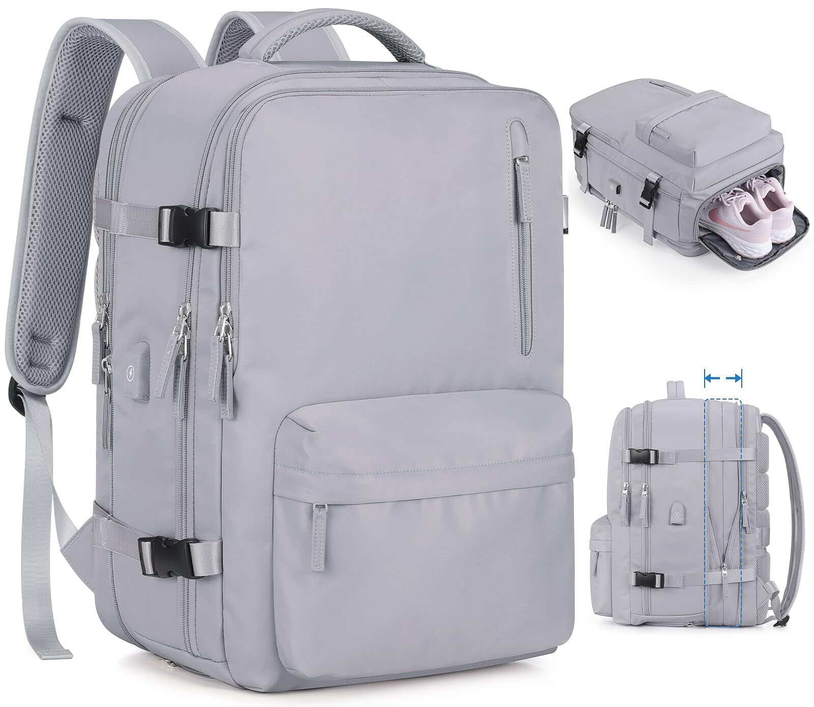 Large 45L Expandable Travel Backpack for Women & Men - 17 Inch Carry On