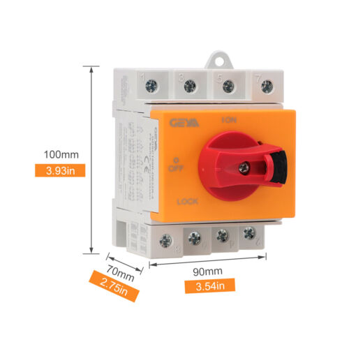 GEYA Solar Photovoltaic Isolator Breaker PV Disconnect Switch DC 1000/1200V 32A - Picture 4 of 16