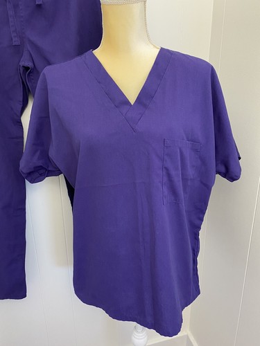 Simply Basic Medical Scrub Uniform Top n Bottom Small Purple 2 pieces Match Set - Picture 2 of 9