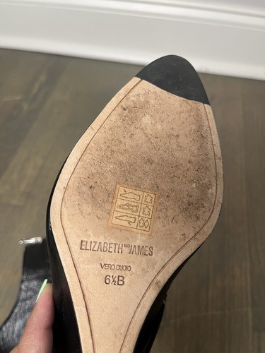 Elizabeth And James Wedge Booties 6.5 Black Leather Zipper Front Buckle Detail - Picture 8 of 17