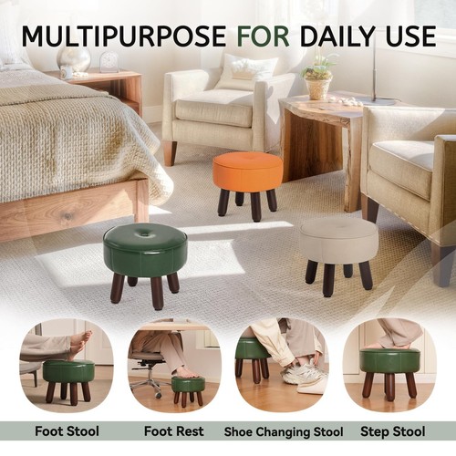 Small Foot Stool Ottoman 13in Round Pouf Foot Rest Footstool Ottomans with Ru... - Picture 9 of 9