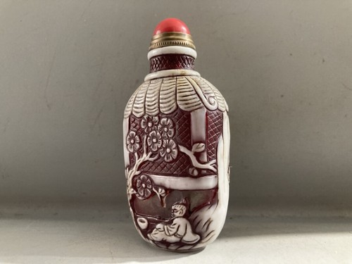 Antike China alte Peking farbige Glasur schön geschnitzt Figur-Geschichte Schnupftabakflasche - Bild 5 von 9