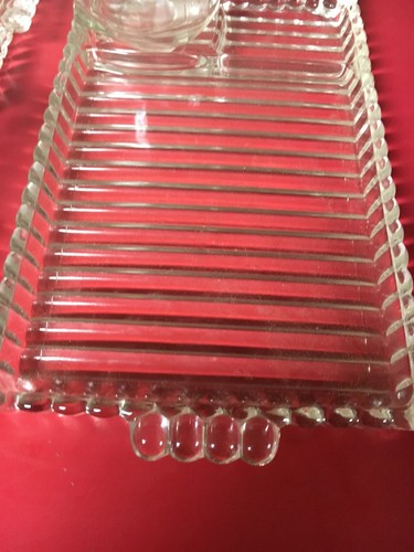VTG Depression Clear glass Hazel Atlas Orchard Pattern Bead RIbs Cup & Tray set - Picture 5 of 12