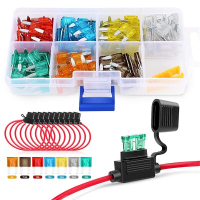 Nilight 120Pcs Mini ATM/APM Blade Fuse with 10 Pack 14AWG Inline Fuse Holder