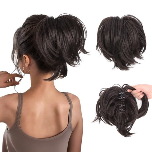 Claw Ponytail Piece Short Clip in Pony Tail Bun Hair Extensions Real as Human AU - Picture 14 of 29