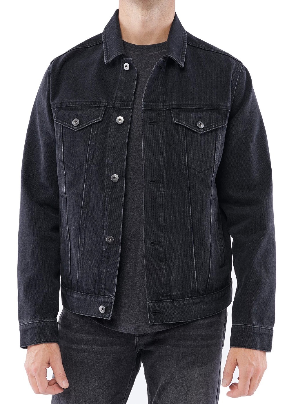 New Lazer Men's Black Faded Denim Trucker Jacket L
