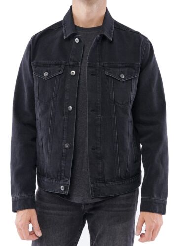 New Lazer Men's Black Faded Denim Trucker Jacket L
