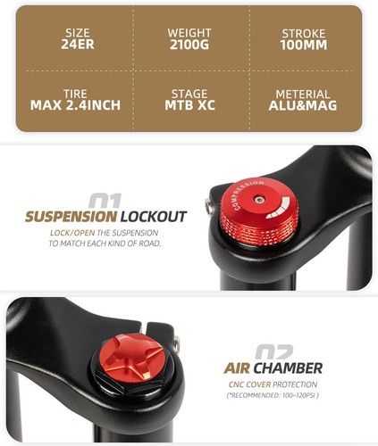 24er Front Suspension Air Fork Thru Axle 100*15mm MTB Bicycle Fork Travel 140mm - Picture 9 of 13
