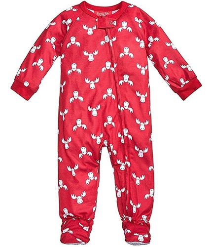 Family PJs Baby Boys/Girls Moose-Print 1-Pc Footed Pajamas Red 2T-3T - Picture 2 of 2