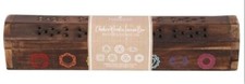 Incense stick & cones wooden box holder, seven chakras design, with 10 sticks