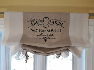 Custom Made Large French Country Cafe Paris Script Linen Curtain Custom Made Large French Country Cafe, French Cafe Curtains