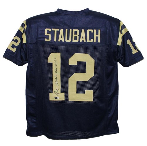 Roger Staubach Autographed College Style Blue XL Jersey Heisman Beckett 38999 - Picture 1 of 3