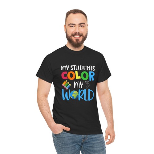 School Teacher Unisex Heavy Cotton Up to 5XL Tee T-Shirt 'Color My World' - Picture 16 of 118