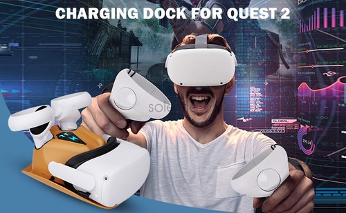 Charging Dock Set for Oculus Quest 2 Headset Controller Stand Magnetic Cable Set - Picture 20 of 26