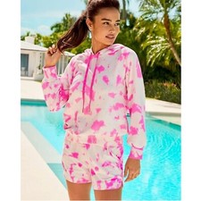 Lilly Pulitzer Laurian Hoodie Top Plumeria Pink Sun Splash Tie Dye XXS 268897