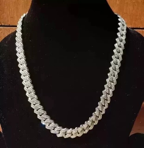 12mm Lab Created Diamond Cuban Link Chain for Men - 24" 14k White Gold Plated