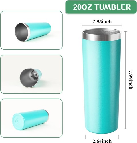 Teal 20 oz Stainless Steel Skinny Tumbler - Leak-Proof & Double Wall Insulation - Picture 6 of 10