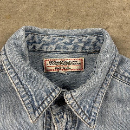 Vintage 90s Guess Jeans Embroidered Logo Button-Up Denim Shirt Small - Picture 7 of 7